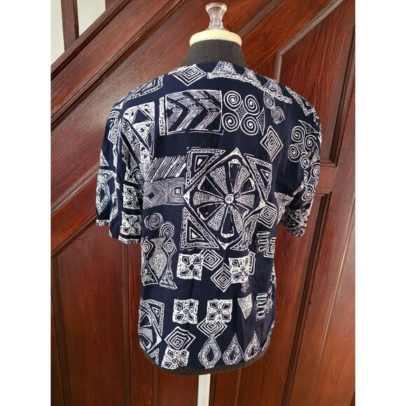Vintage Norton McNaughton Blue Geometric Print Short Sleeve Blouse Size 8 Womens - Picture 2 of 7